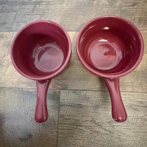 Longaberger Chili/Soup Bowls w/ Handle Pottery Woven Traditions Paprika Set Of 2